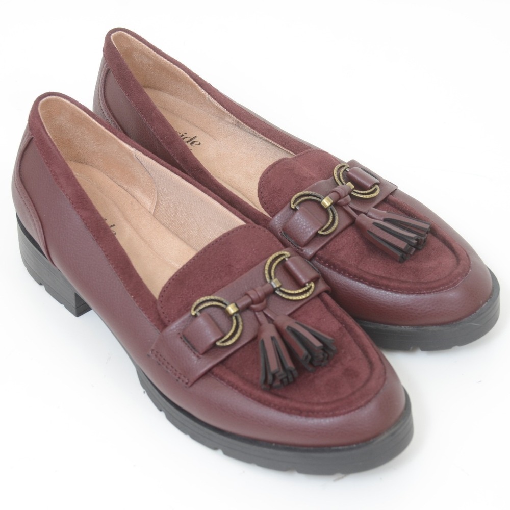 LifeStride Women's 9 Logan California Wine Vegan Leather Lug Sole Flat Loafer
